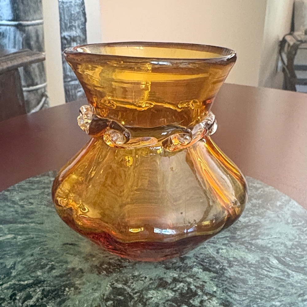 /Vintage Pilgrim Glass hand blown glass mini vase yellow/amber